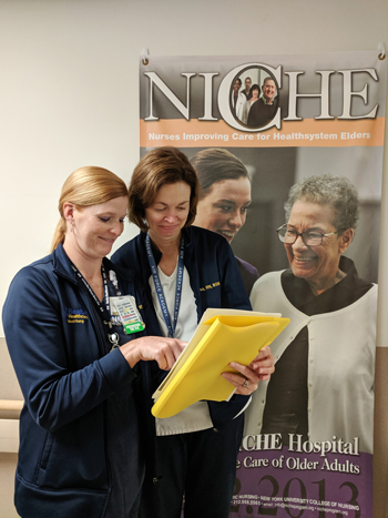 Dareth Penuel, RN, left, and Lisa Collord, RN, BSN, are two Beebe Healthcare nurses who are recognized as geriatric resource nurses (GRN) after training through the NICHE program. 